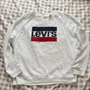 Levi's White Crewneck Sweatshirt with Navy and Red Logo